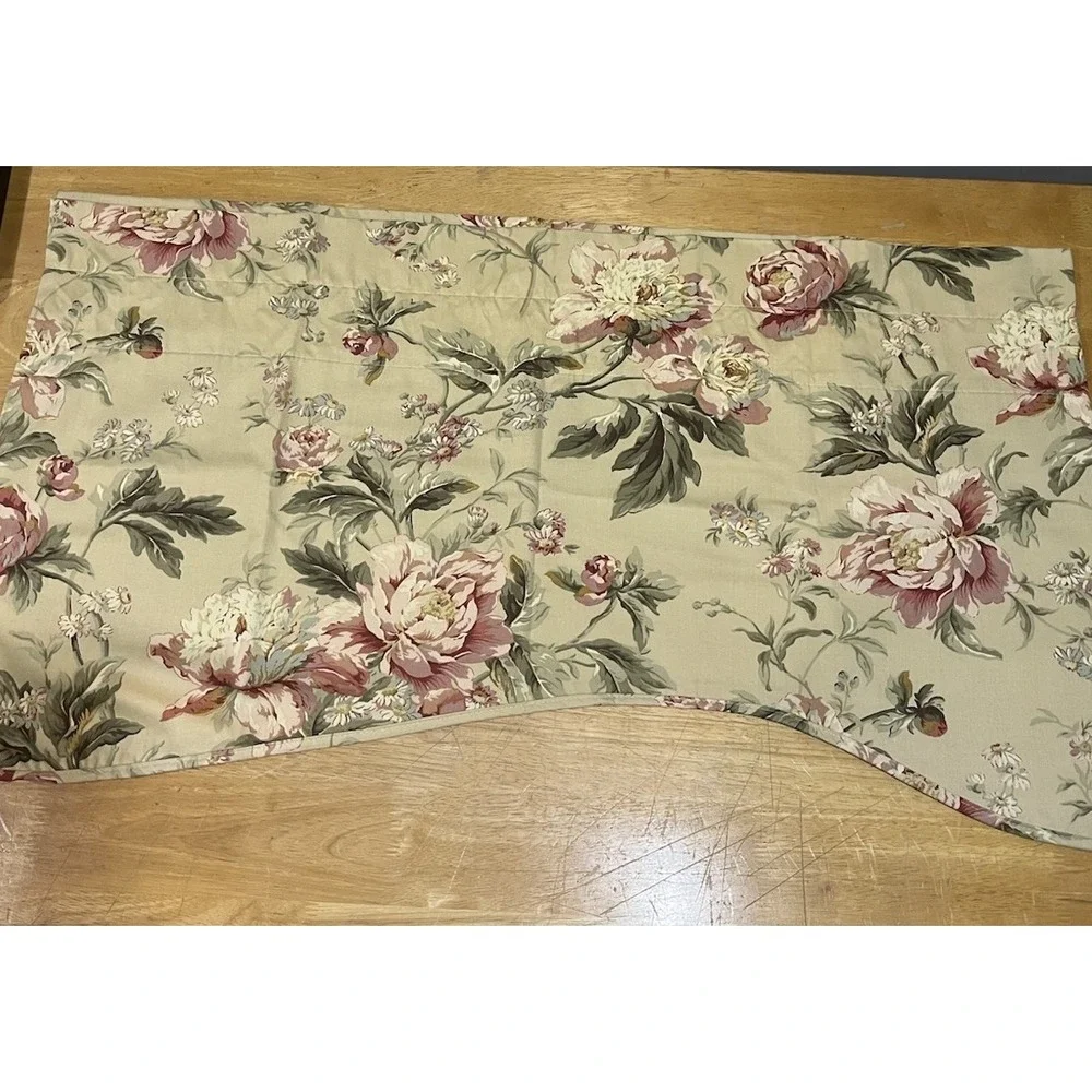 Waverly Home Forever Yours Valance Tan Pink Peonies Shabby Cottagecore‎ 77x21